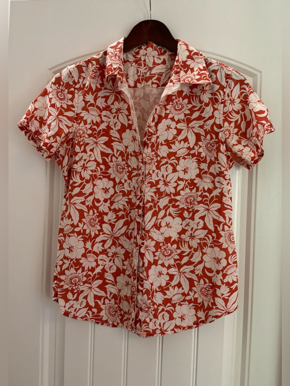 Vintage Tommy Bahama Rust & White Floral Short-Sleeve Button-Down Shirt, Size XS